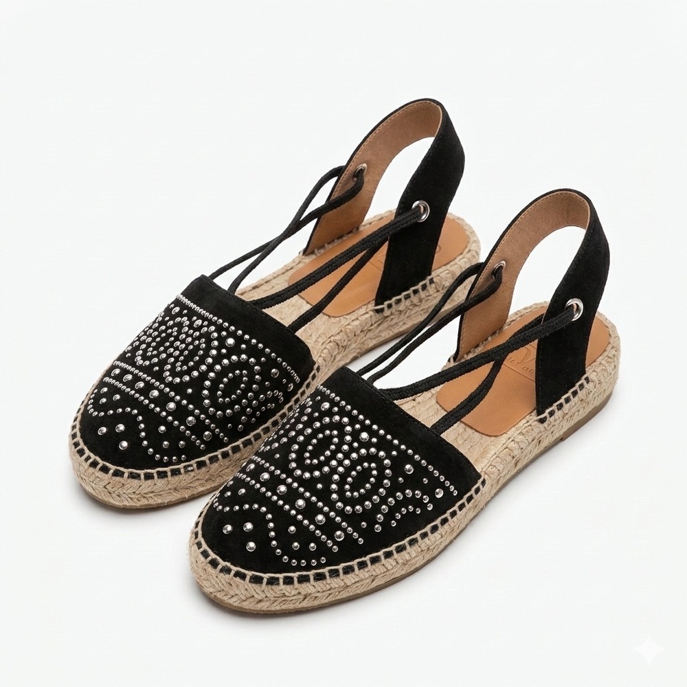 Kanna Women Studded Espadrille Slingback Sandals Black EU 39 Spain